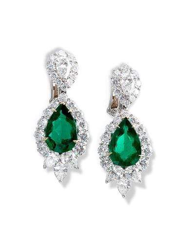BAYCO-Pear Shape Colombian Emerald Earrings-PLATINUM