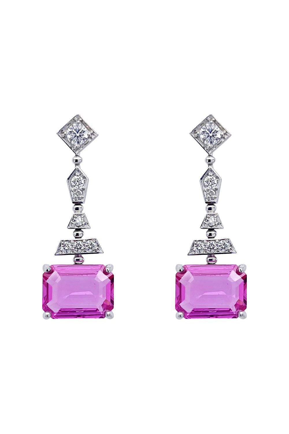 BAYCO-Pink Sapphire Diamond Earrings-PLATINUM