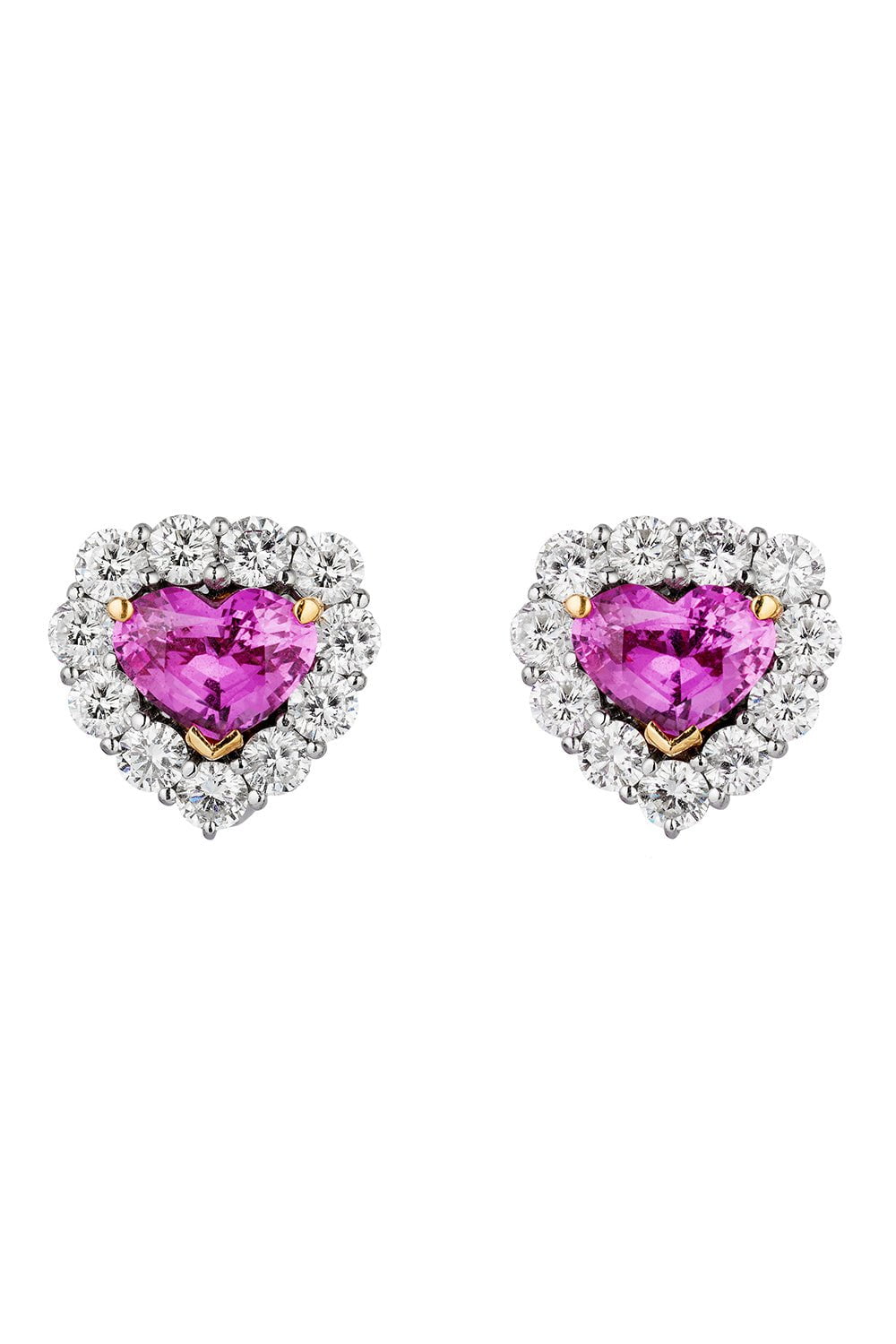 BAYCO-Pink Sapphire Diamond Heart Stud Earrings-PLATINUM