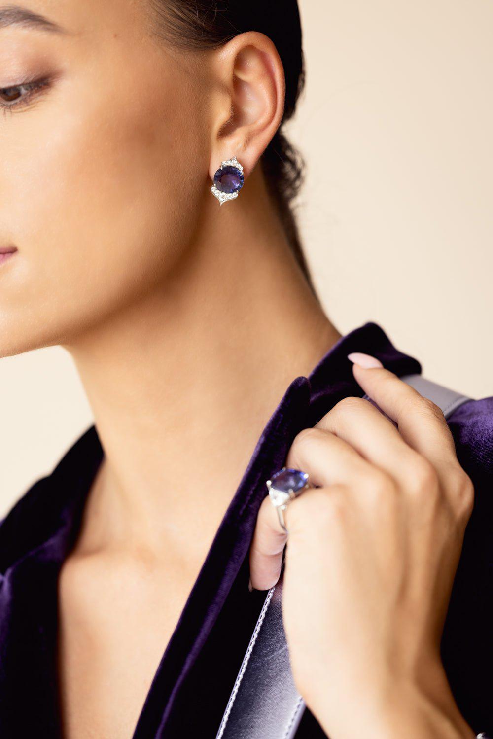 BAYCO-Purple Sapphire Diamond Earrings-PLATINUM