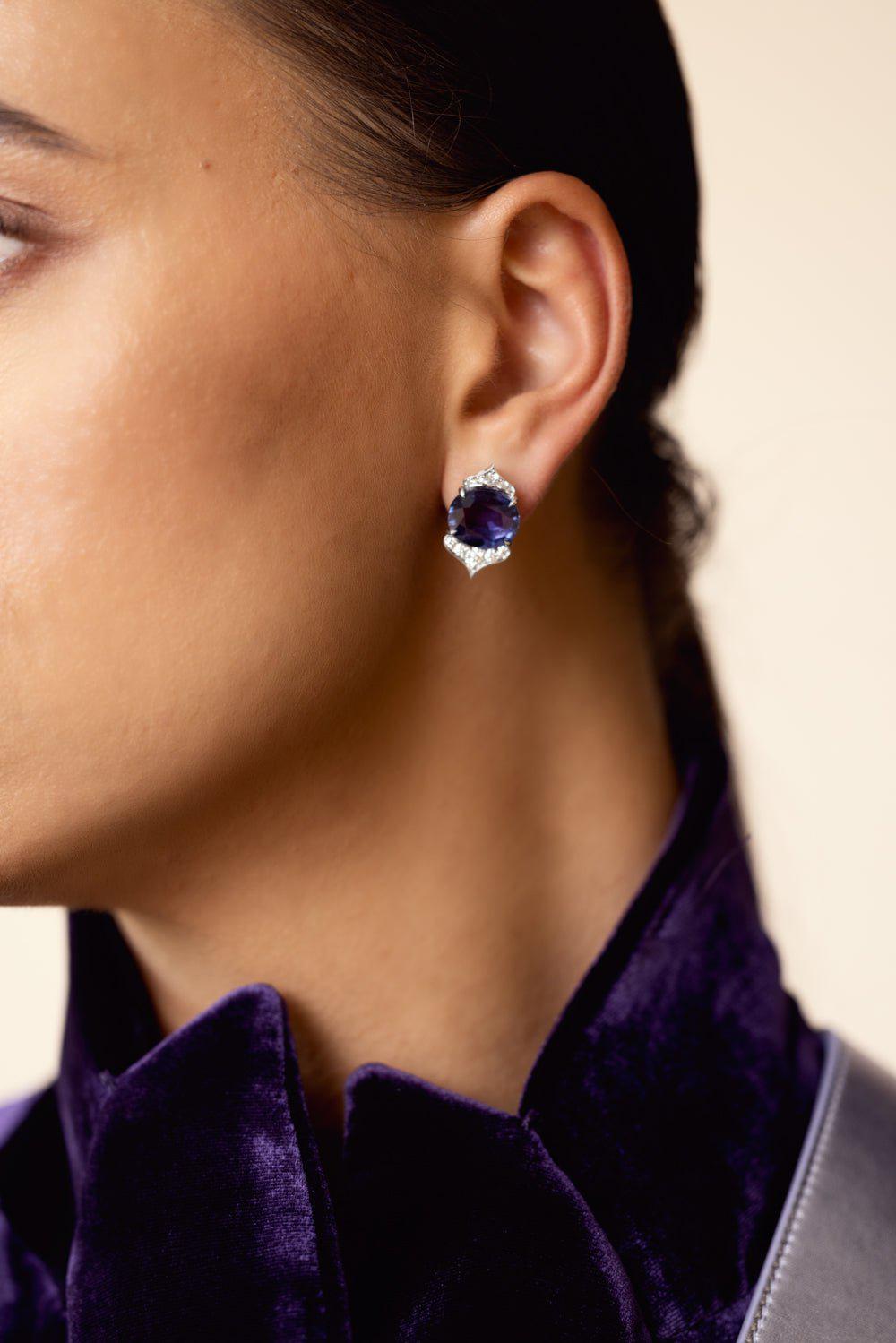 BAYCO-Purple Sapphire Diamond Earrings-PLATINUM