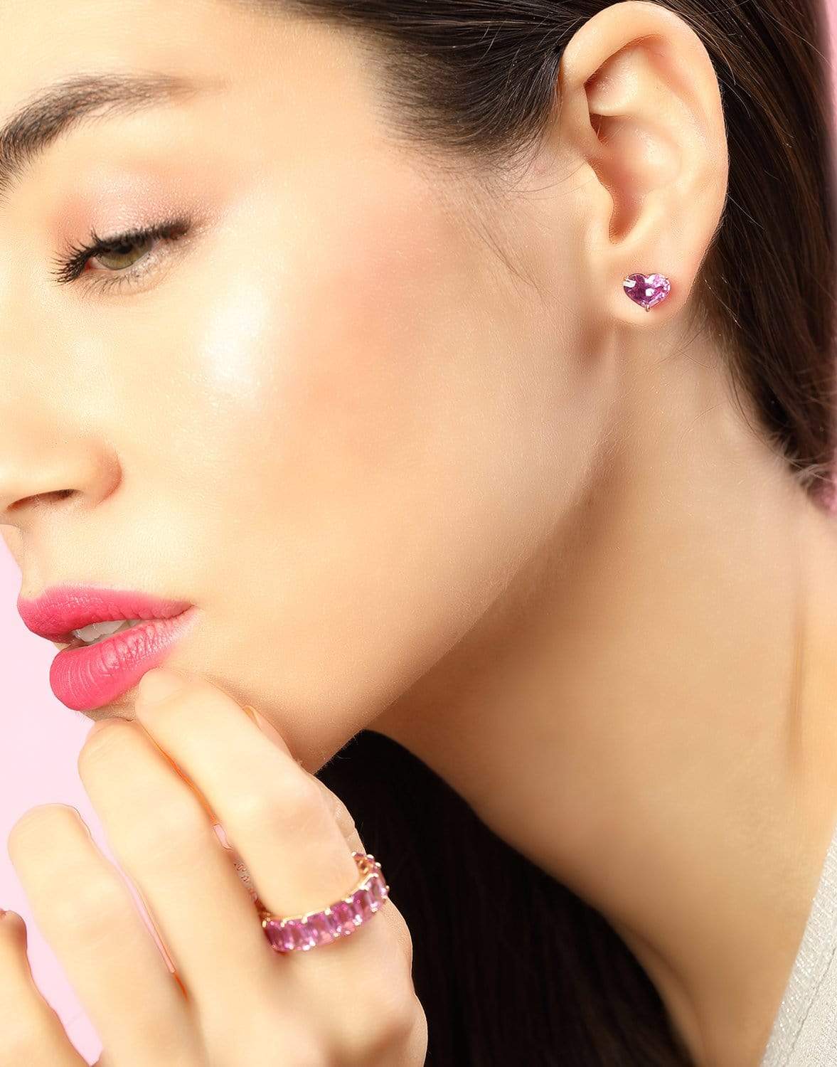 BAYCO-Heart Shape Pink Sapphire Studs-ROSE GOLD