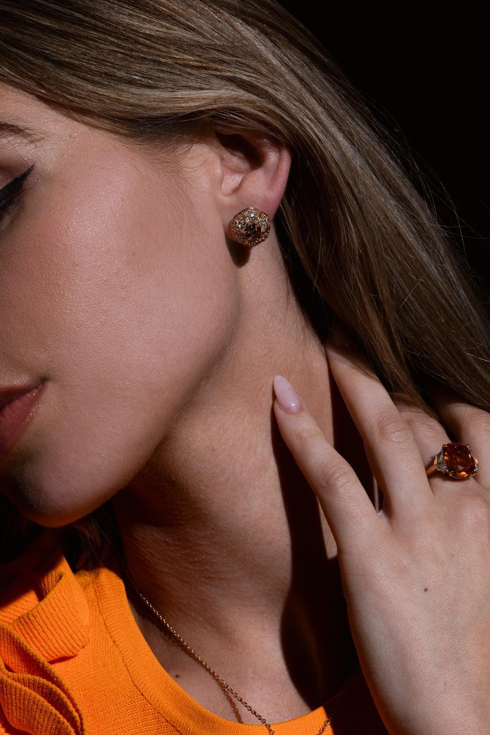 BAYCO-Hexagon Diamond Stud Earrings-ROSE GOLD
