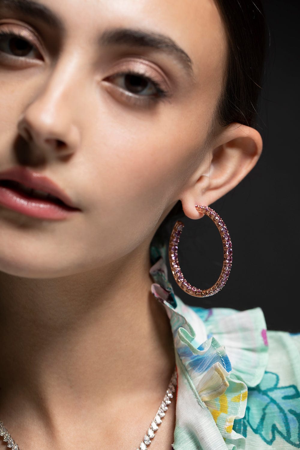 BAYCO-Large Round Pink Sapphire Hoops-ROSE GOLD