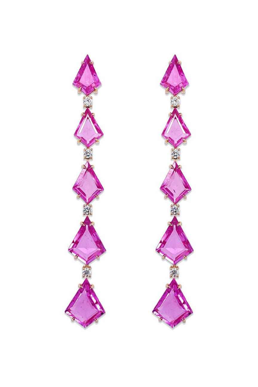 BAYCO-Pink Sapphire Diamond Line Earrings-ROSE GOLD