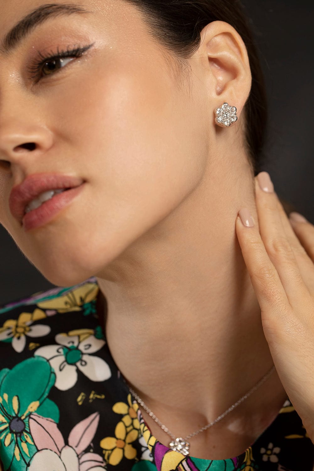 BAYCO-Large Diamond Flower Earrings-WHITE GOLD