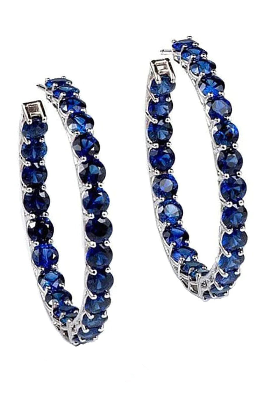 BAYCO-Large Round Blue Sapphire Hoops-WHITE GOLD