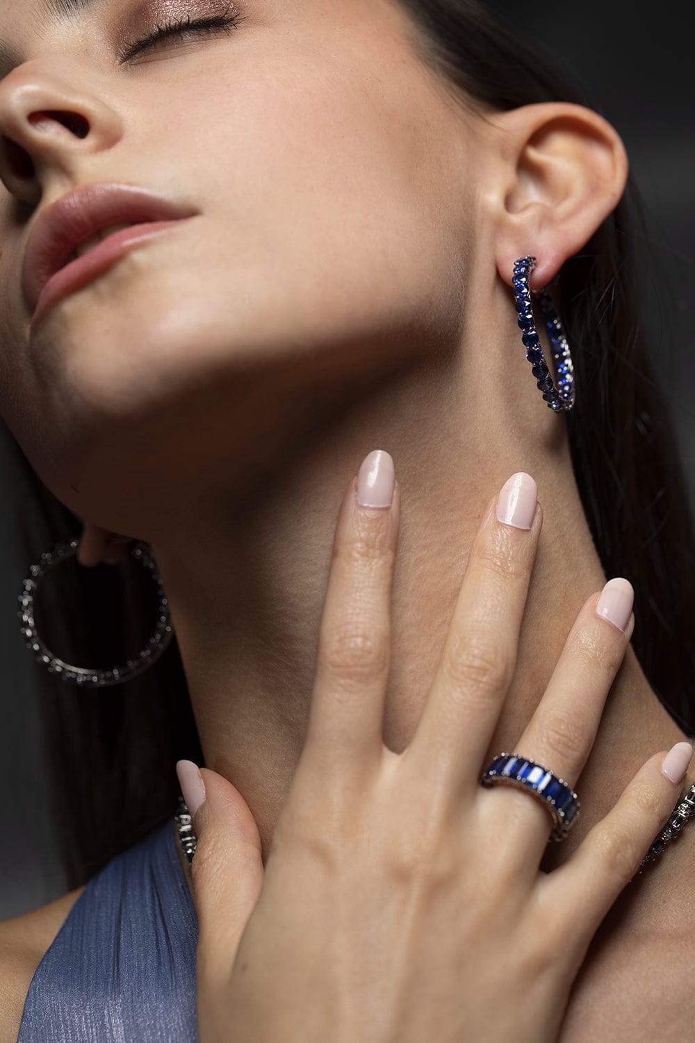 BAYCO-Medium Sapphire Hoops-WHITE GOLD