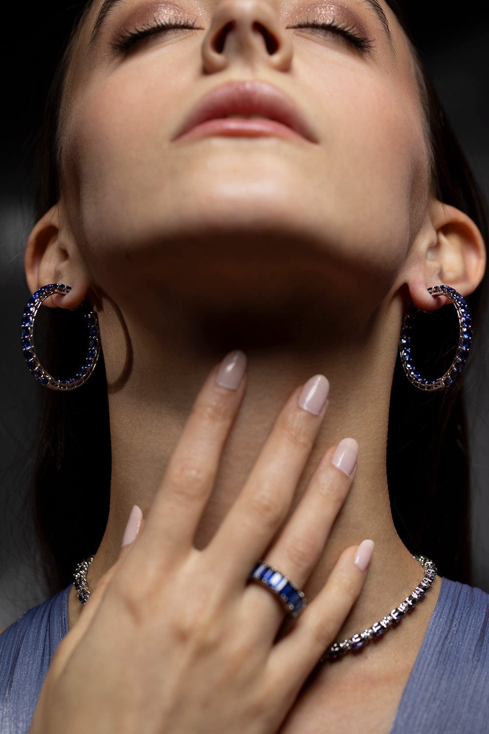 BAYCO-Medium Sapphire Hoops-WHITE GOLD