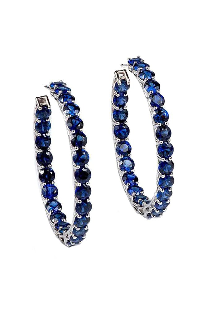 BAYCO-Medium Sapphire Hoops-WHITE GOLD