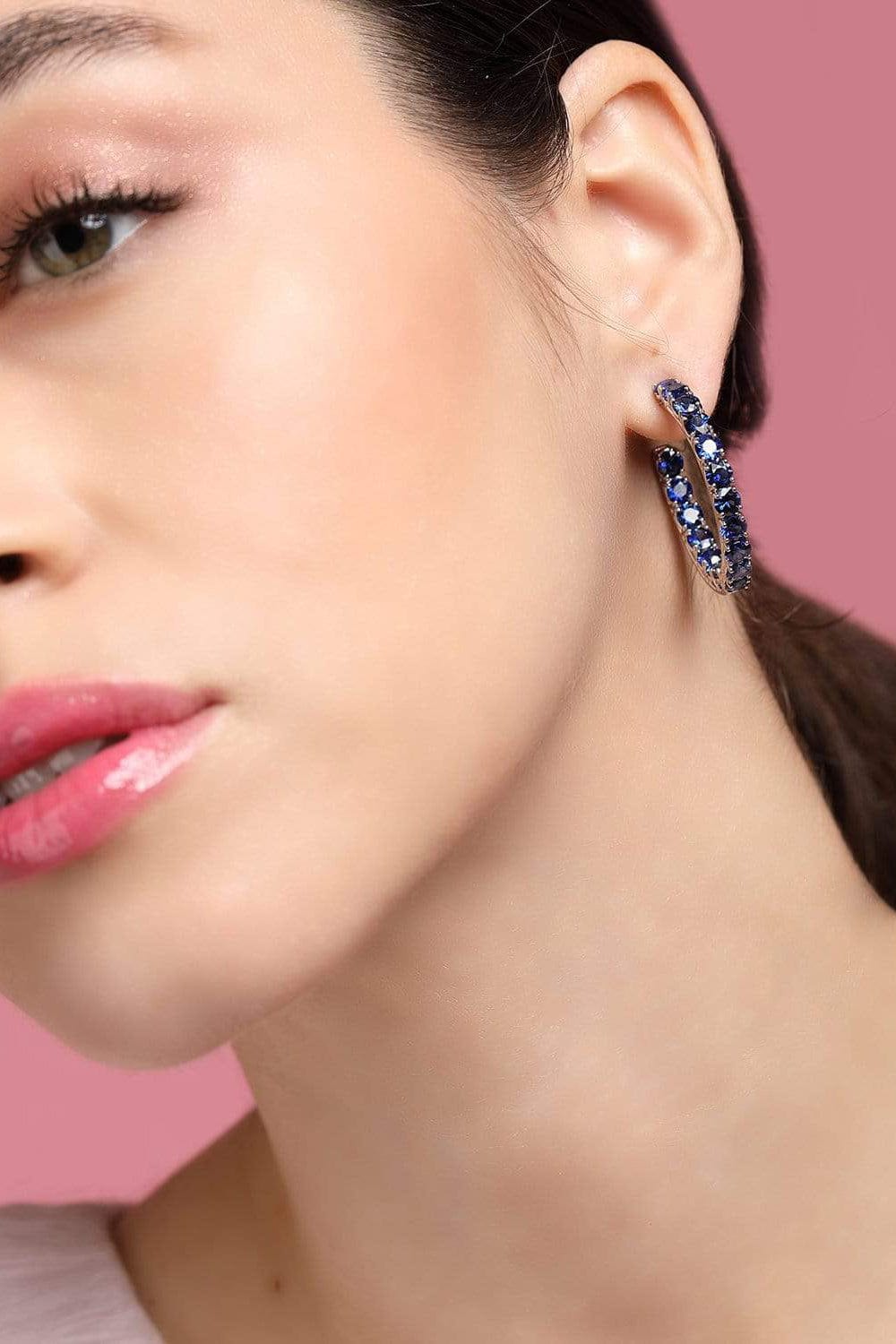 BAYCO-Small Blue Sapphire Hoops-WHITE GOLD