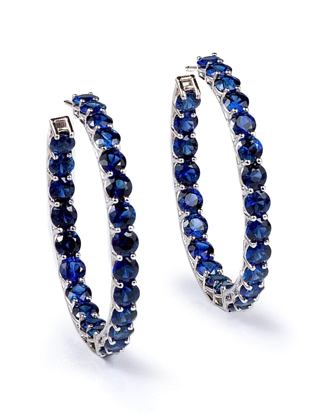 BAYCO-Small Blue Sapphire Hoops-WHITE GOLD