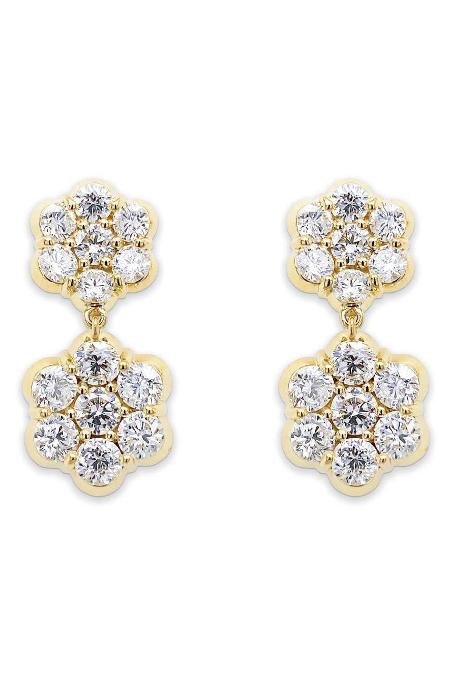 BAYCO-Diamond Double Flower Drop Earrings-YELLOW GOLD