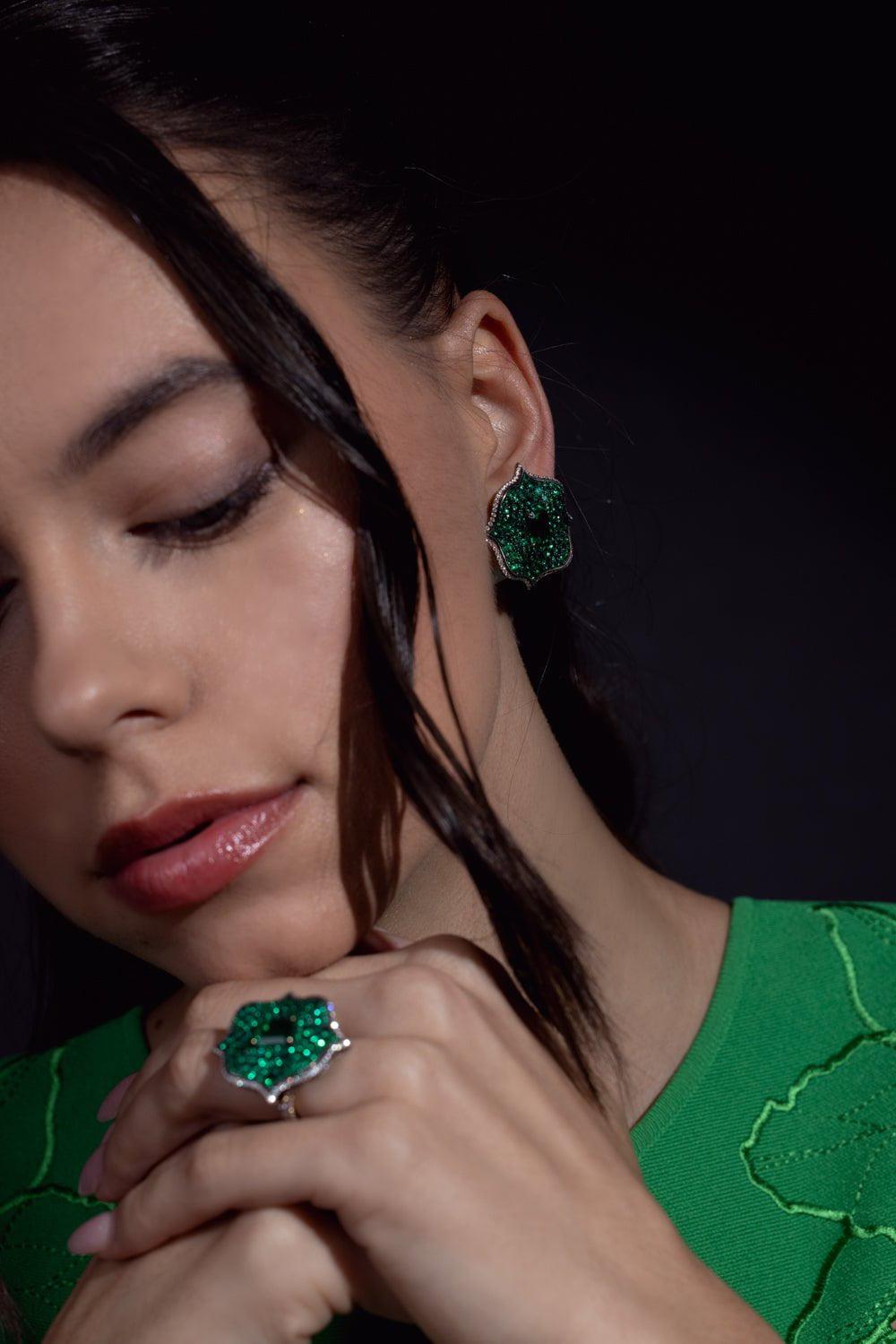BAYCO-Lotus Emerald Earrings-YELLOW GOLD