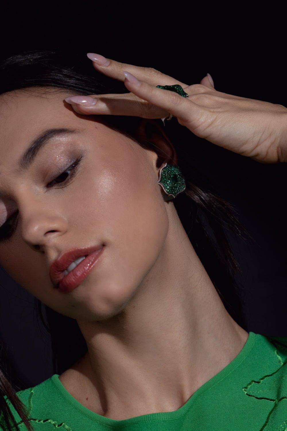 BAYCO-Lotus Emerald Earrings-YELLOW GOLD