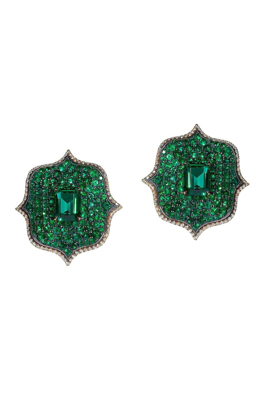 BAYCO-Lotus Emerald Earrings-YELLOW GOLD