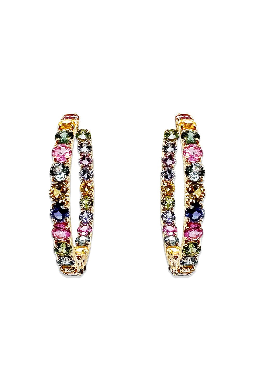 Medium Multicolor Sapphire Hoop Earrings-YELLOW GOLD-JEWELRYFINE JEWELEARRING-BAYCO
