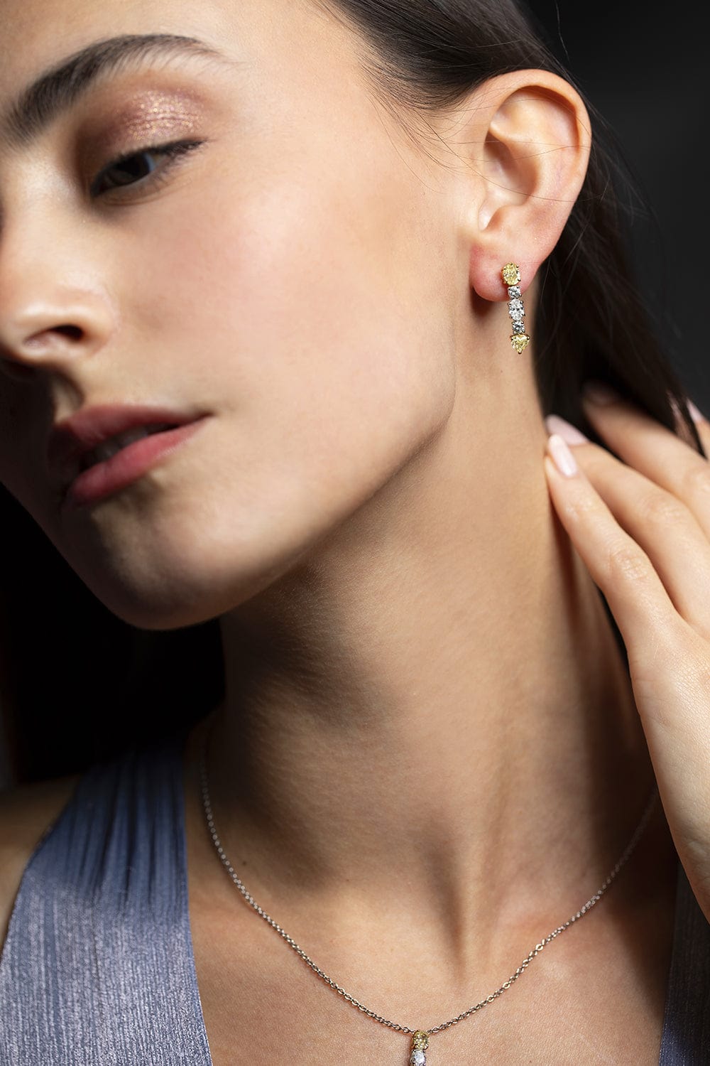 BAYCO-Oval Fancy Yellow Diamond Drop Earrings-YELLOW GOLD