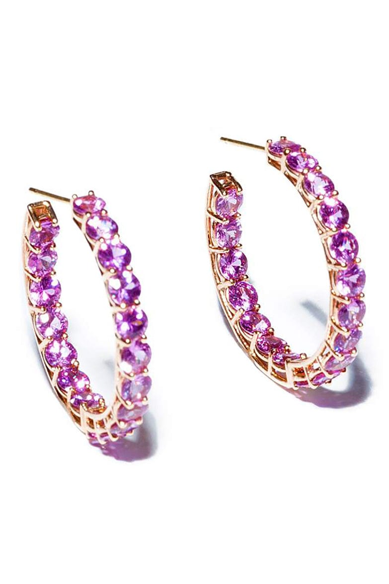 BAYCO-Pink Sapphire Hoops-YELLOW GOLD