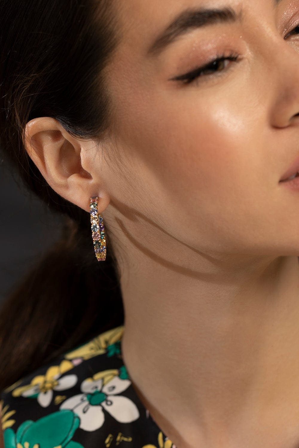 BAYCO-Small Multi Color Sapphire Hoops-YELLOW GOLD