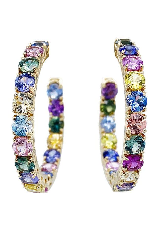 BAYCO-Small Multi Color Sapphire Hoops-YELLOW GOLD