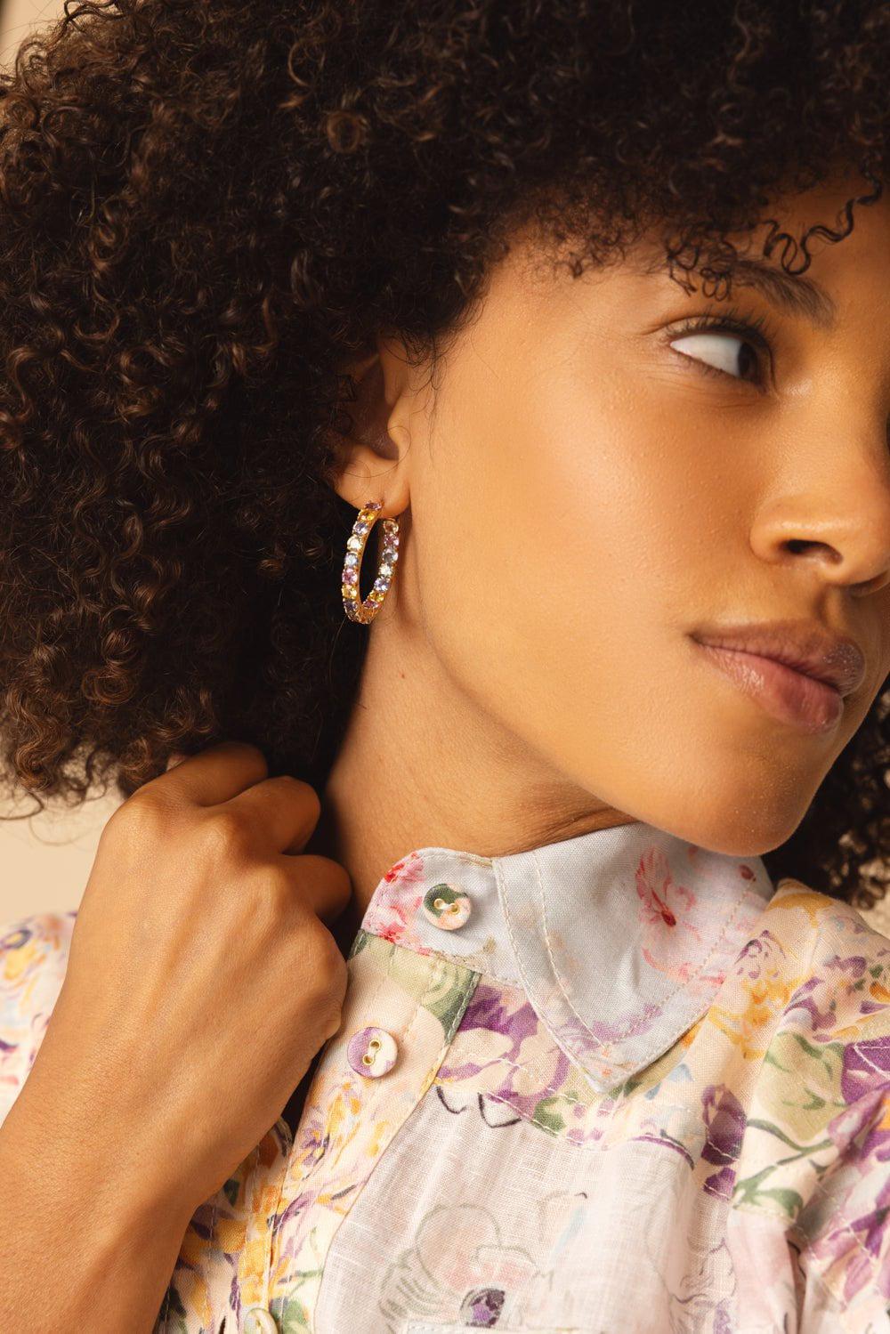 BAYCO-Small Multicolor Sapphire Hoop Earrings-YELLOW GOLD