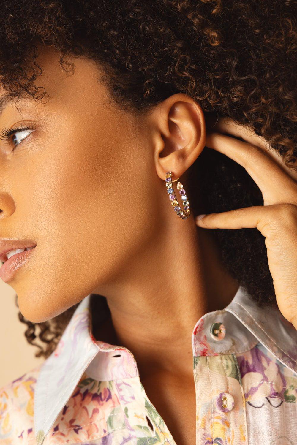 BAYCO-Small Multicolor Sapphire Hoop Earrings-YELLOW GOLD