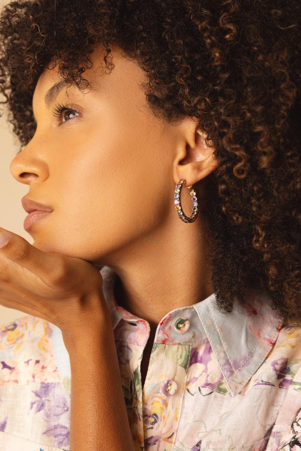 BAYCO-Small Multicolor Sapphire Hoop Earrings-YELLOW GOLD