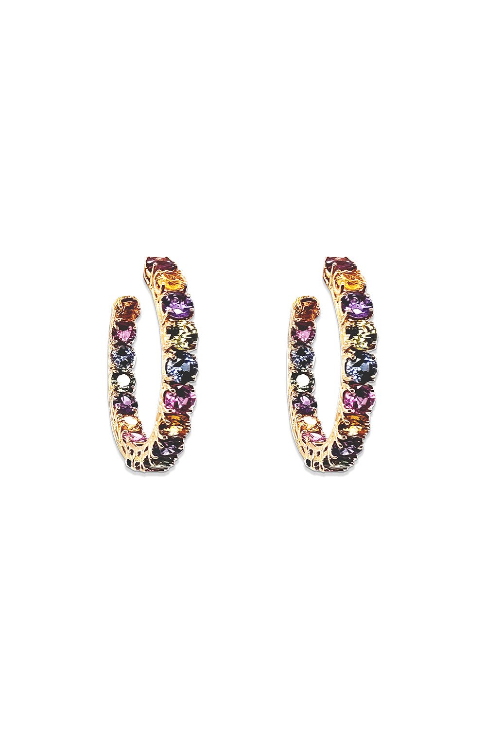 BAYCO-Small Multicolor Sapphire Hoop Earrings-YELLOW GOLD