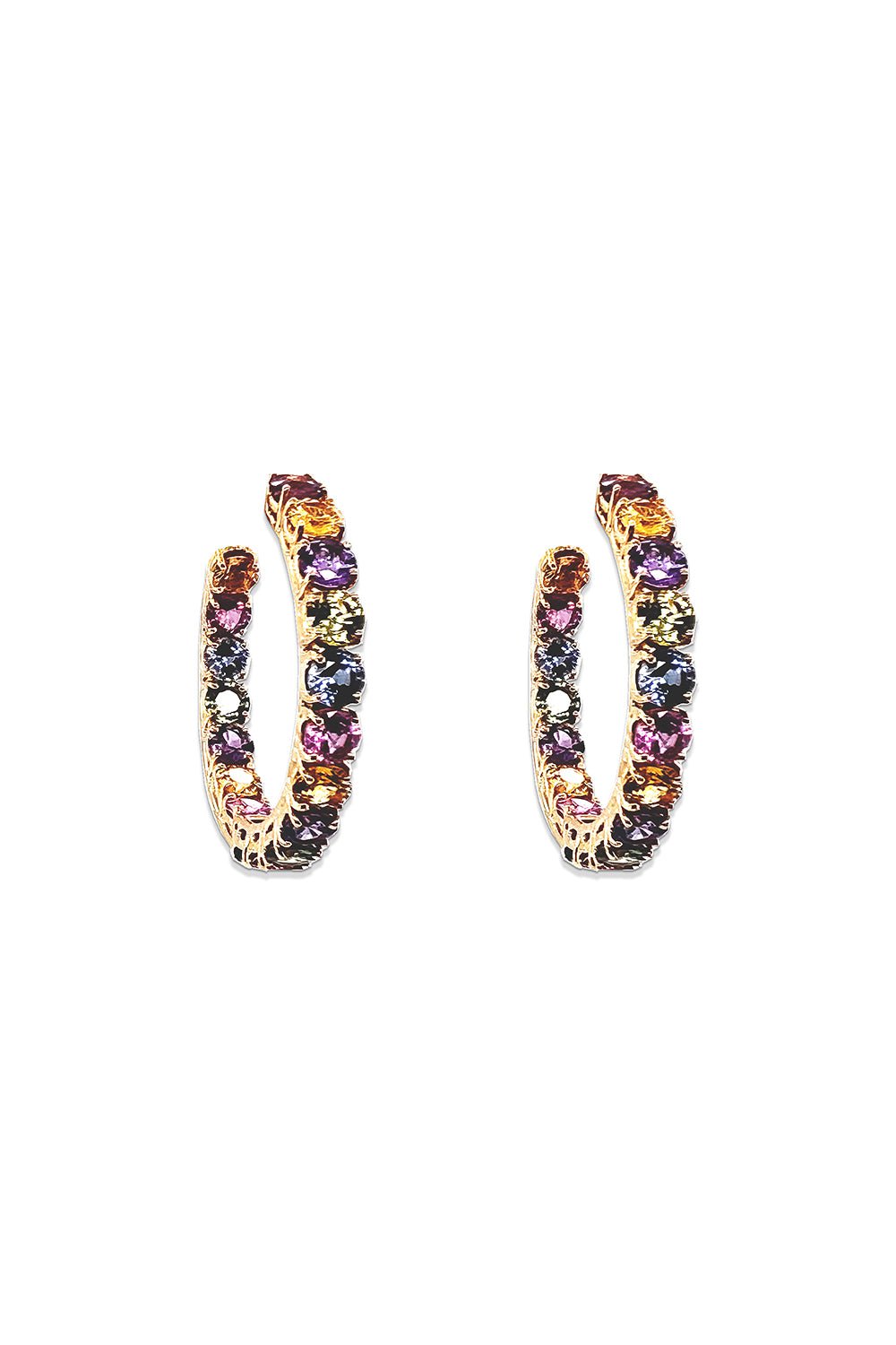 BAYCO-Small Multicolor Sapphire Hoop Earrings-YELLOW GOLD