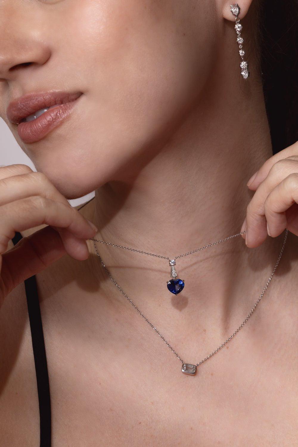 BAYCO-Diamond Sapphire Heart Necklace-PLATINUM