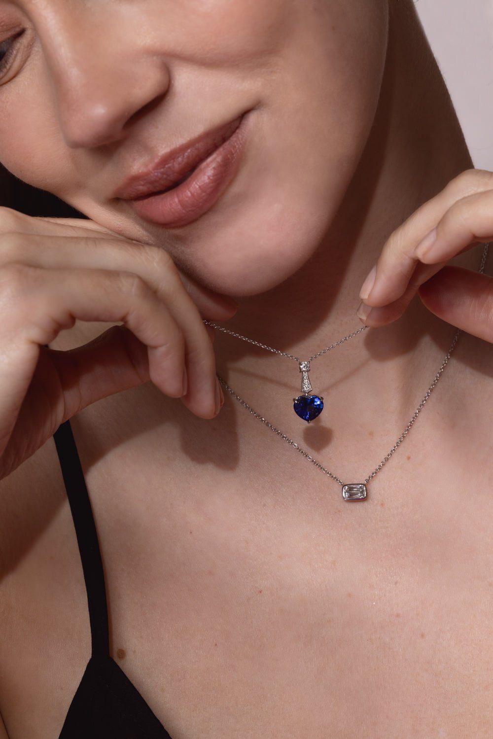 BAYCO-Diamond Sapphire Heart Necklace-PLATINUM