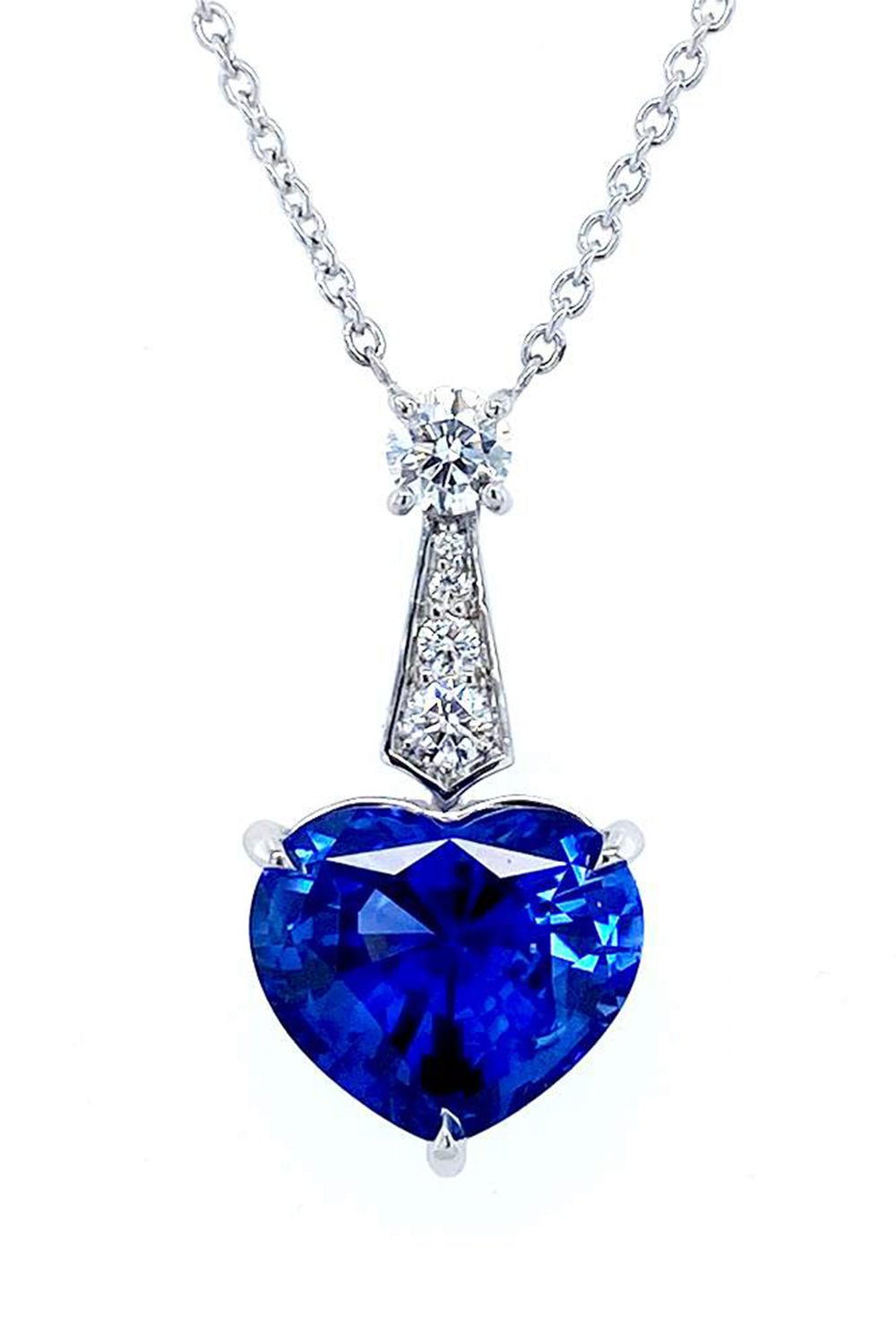 BAYCO-Diamond Sapphire Heart Necklace-PLATINUM