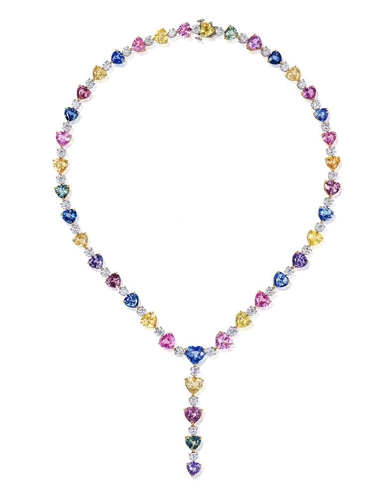 BAYCO-Heart Shape Sapphire Necklace-PLATINUM