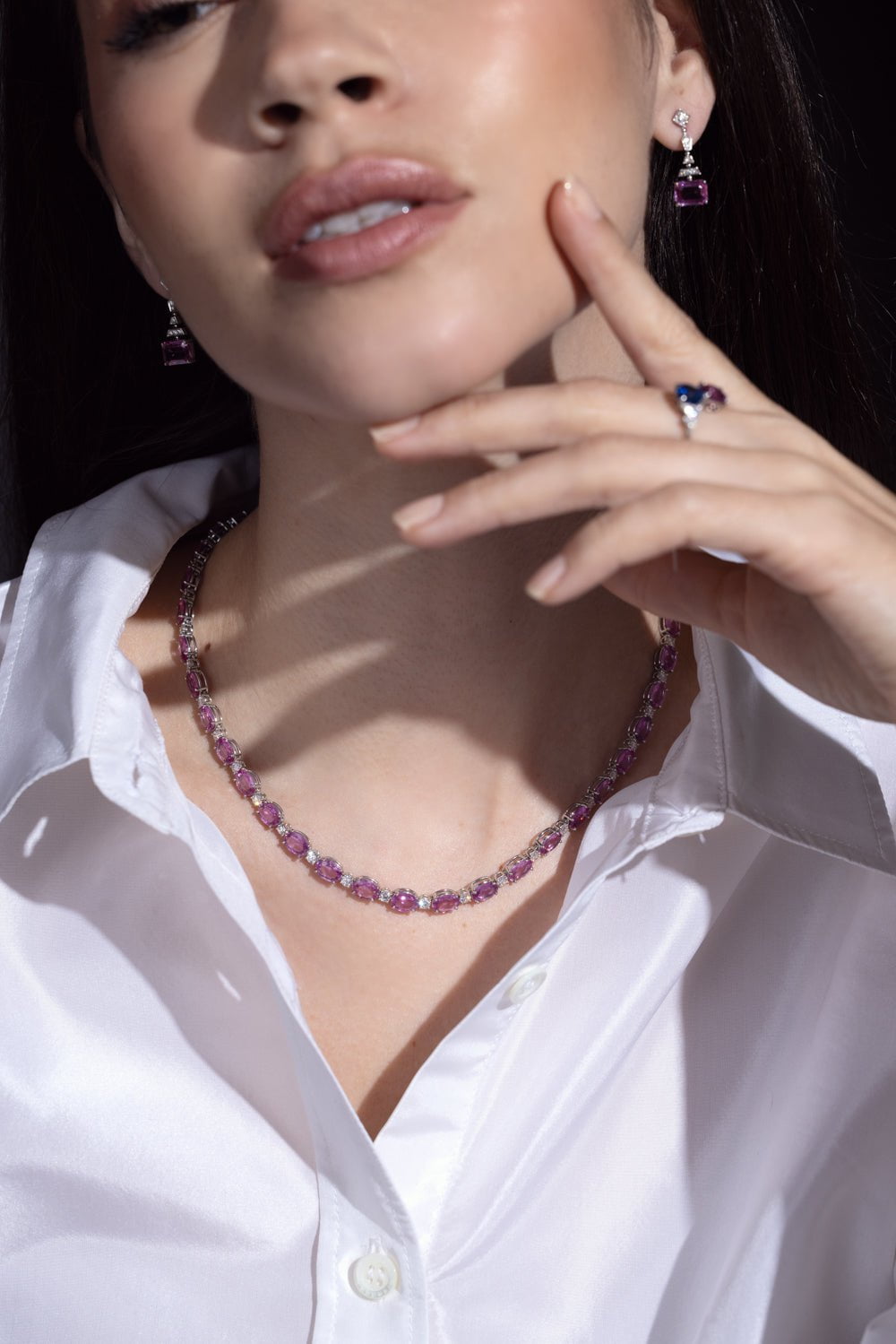 BAYCO-Pink Sapphire Diamond Necklace-PLATINUM