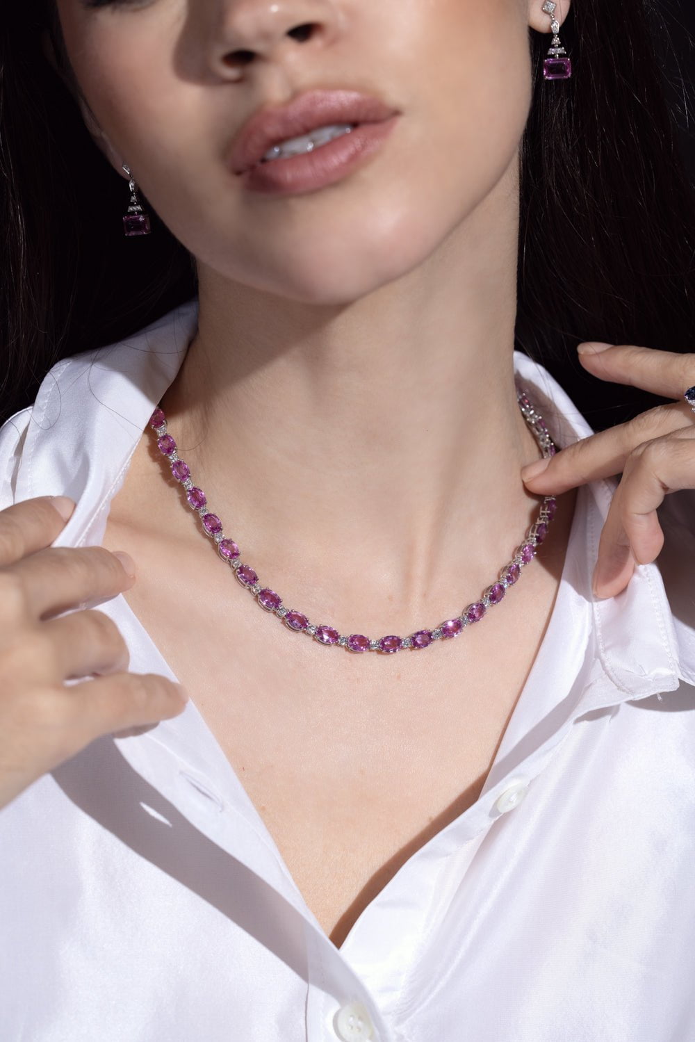 BAYCO-Pink Sapphire Diamond Necklace-PLATINUM