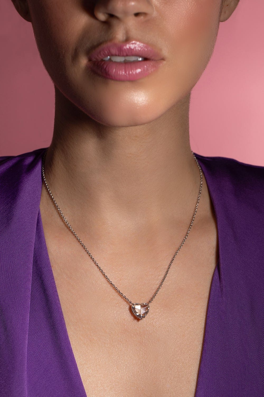 BAYCO-Rose-Cut Diamond Heart Pendant Necklace-PLATINUM