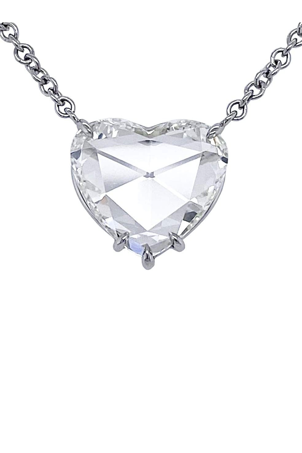 BAYCO-Rose-Cut Diamond Heart Pendant Necklace-PLATINUM