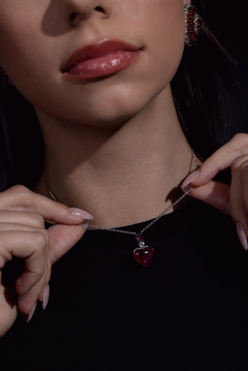 BAYCO-Ruby Diamond Heart Necklace-PLATINUM