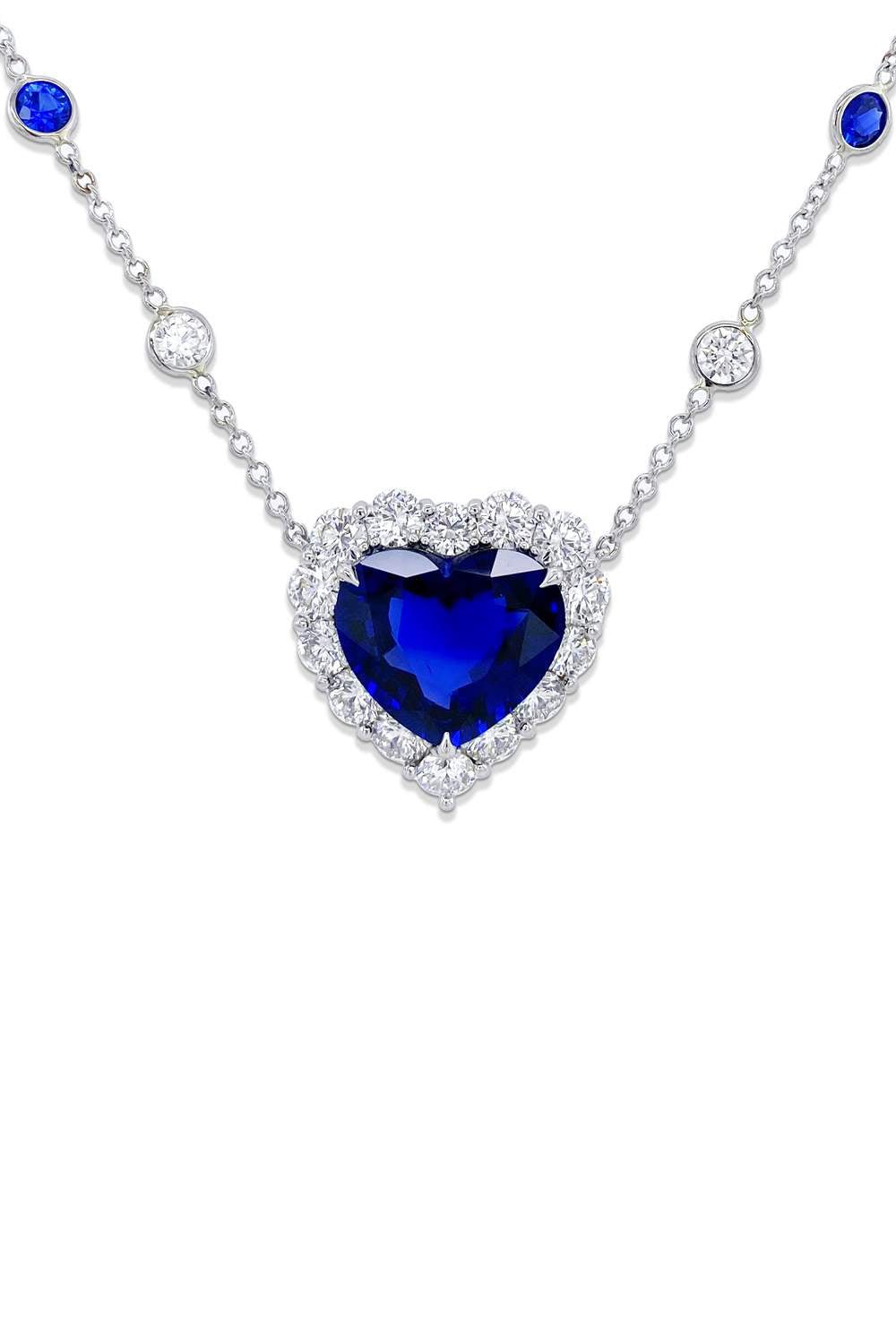 BAYCO-Sapphire Diamond Heart Necklace-PLATINUM