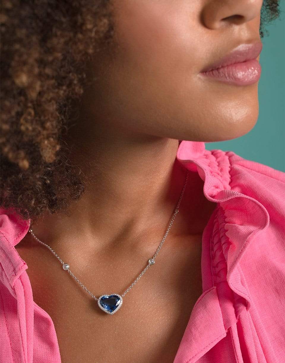 BAYCO-Sapphire Heart Pendant Necklace-PLATINUM