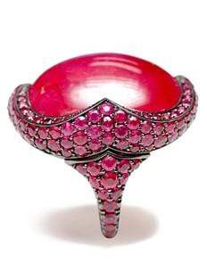 BAYCO-Oval Cabochon Ruby Ring-BLACK GOLD