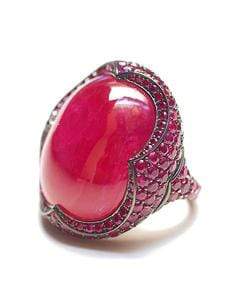 BAYCO-Oval Cabochon Ruby Ring-BLACK GOLD