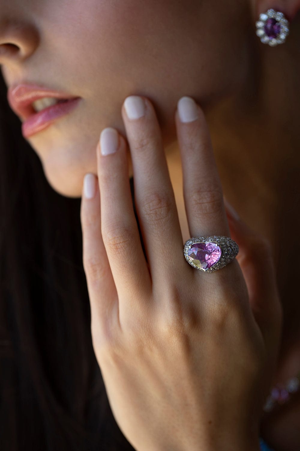BAYCO-Pink Sapphire Heart and Diamond Ring-PLAT