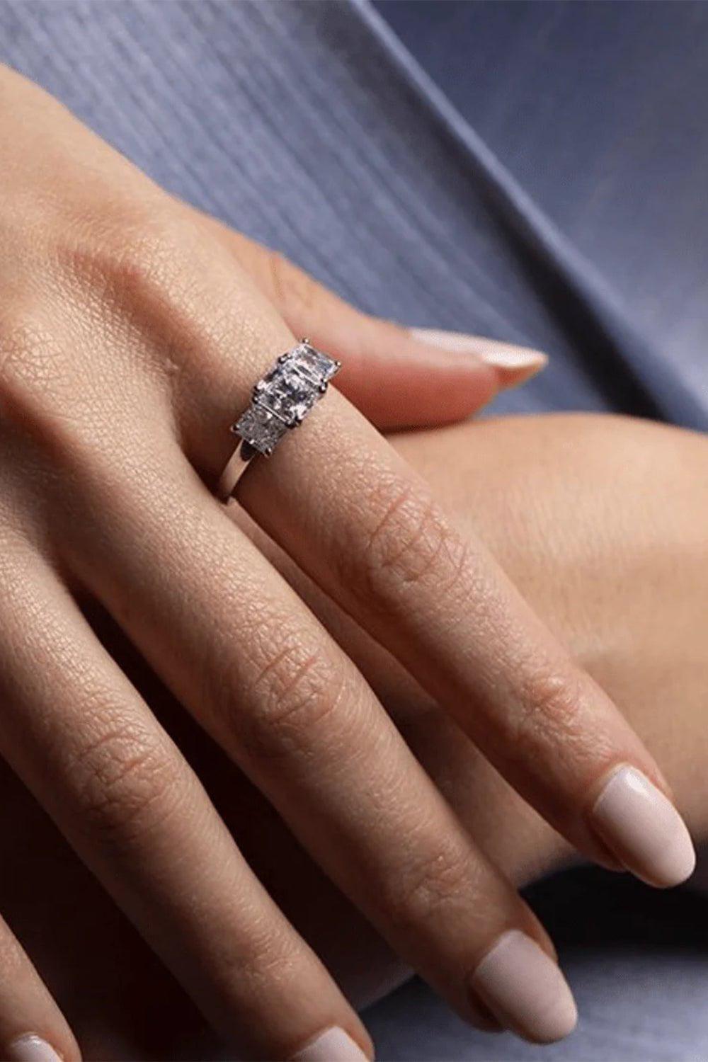 BAYCO-Radiant Three Stone Diamond Ring-PLAT