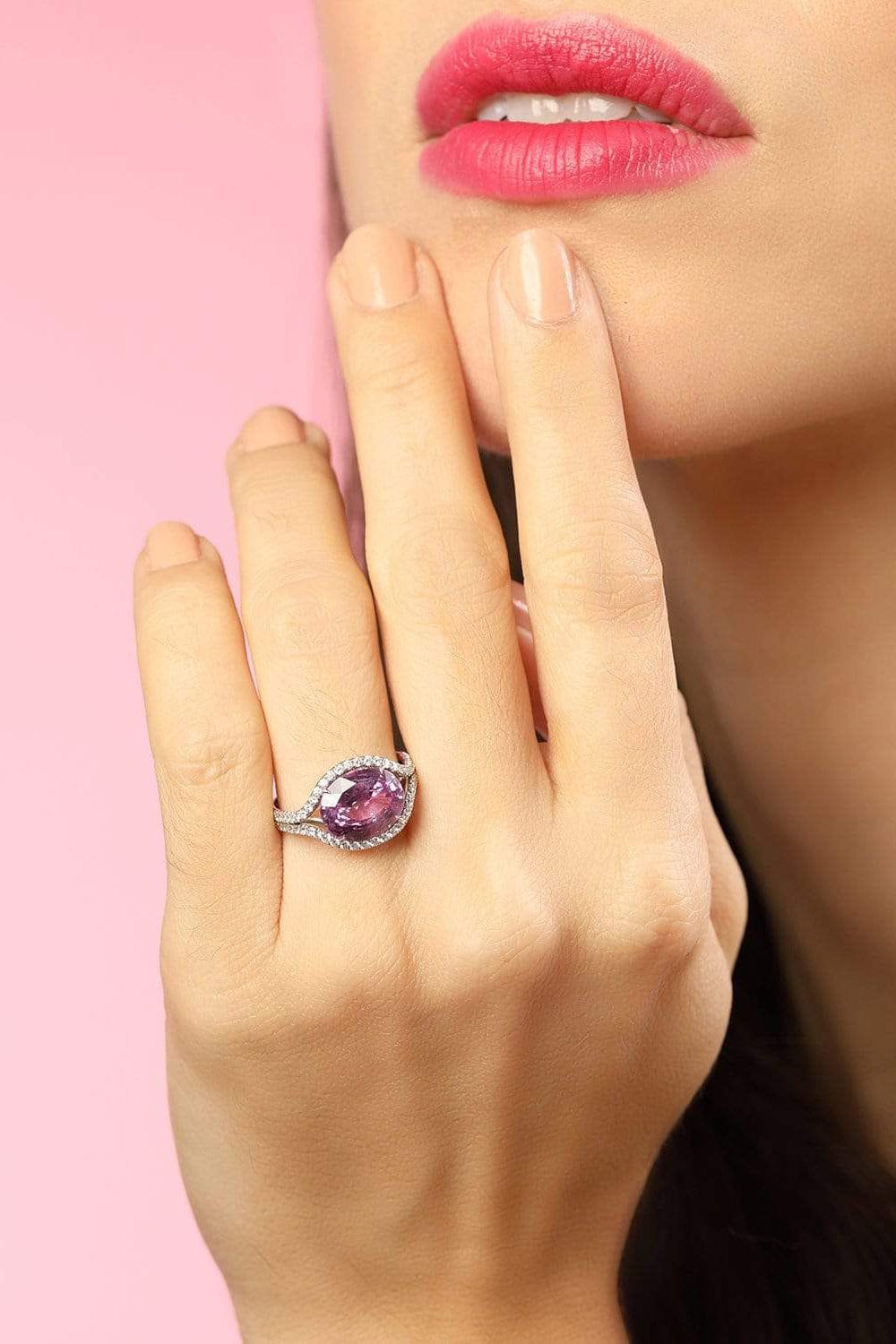 BAYCO-Oval Pink Sapphire and Diamond Ring-PLATINUM