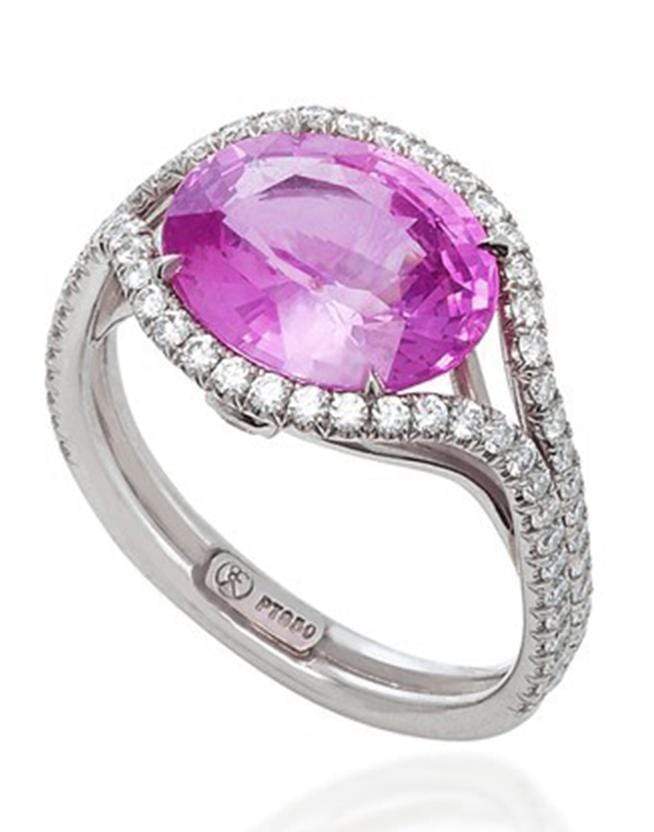 BAYCO-Oval Pink Sapphire and Diamond Ring-PLATINUM