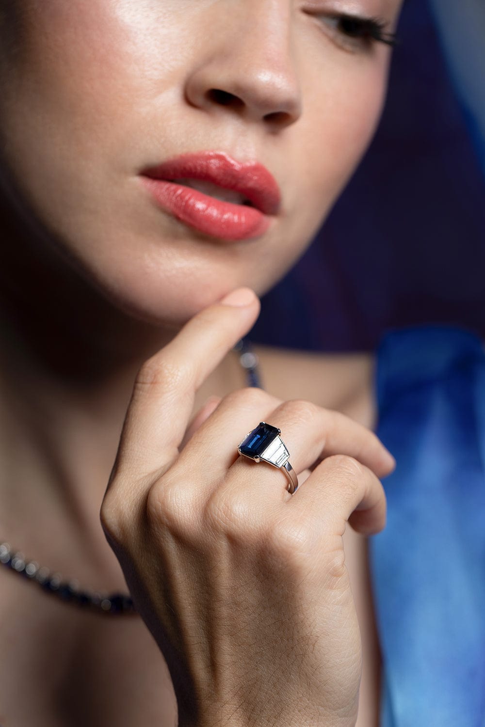 BAYCO-Emerald Cut Sapphire and Diamond Ring-PLATINUM