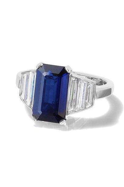 BAYCO-Emerald Cut Sapphire and Diamond Ring-PLATINUM