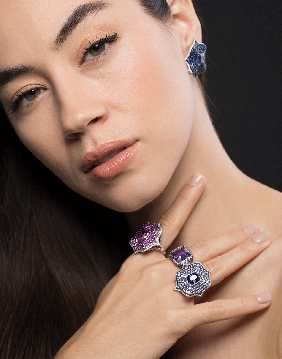 BAYCO-Purple Sapphire and Diamond Lotus Ring-PLATINUM